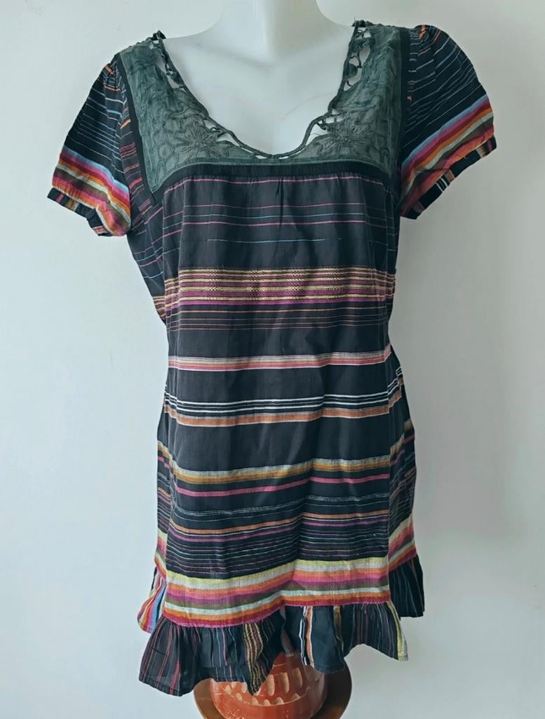 Jacqueline RIU Tunique XXL 100% Coton Multicolore Dentelle, Enlèvement ou Envoi, Bleu