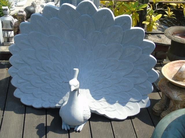 pauwbeeld met open veren in polystone, 50% korting, Ophalen, Zo goed als nieuw, Steen, Dierenbeeld