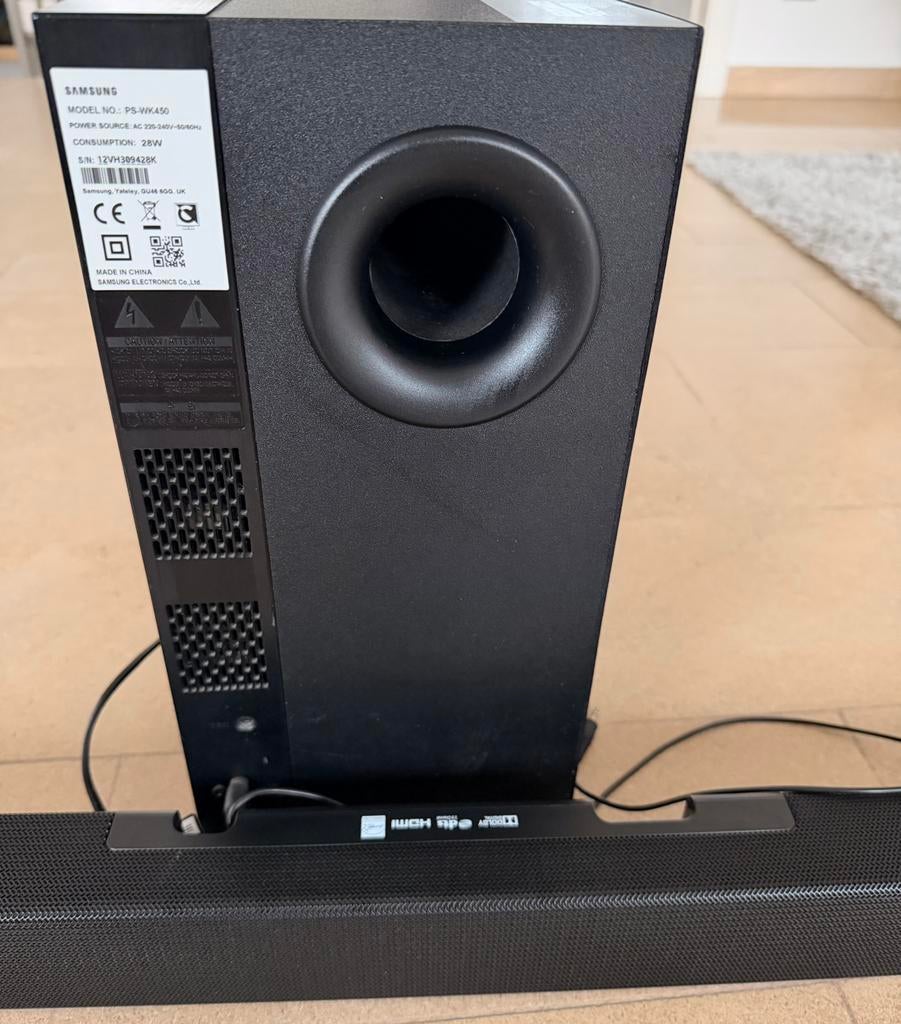 Samsung Soundbar + Subwoofer (PS-WK450) – Zeer goede staat!, TV, Hi-fi & Vidéo, Barres de son, Comme neuf, Bluetooth, Enlèvement