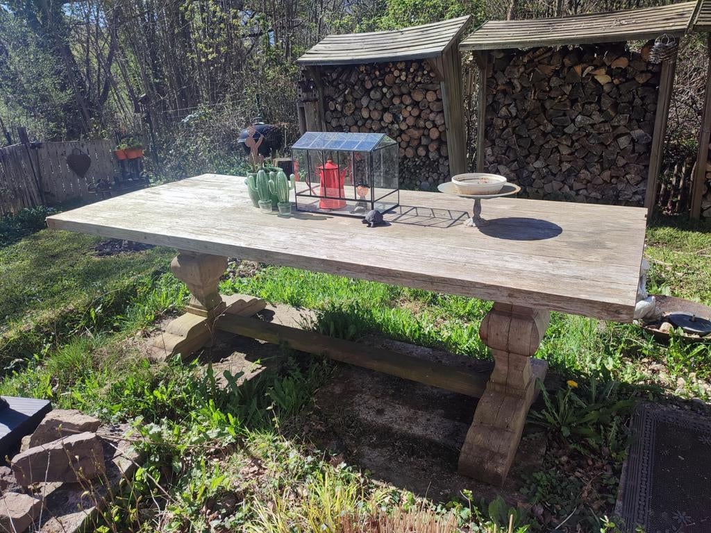 Ancienne table en chêne robuste 240x100, Jardin & Terrasse