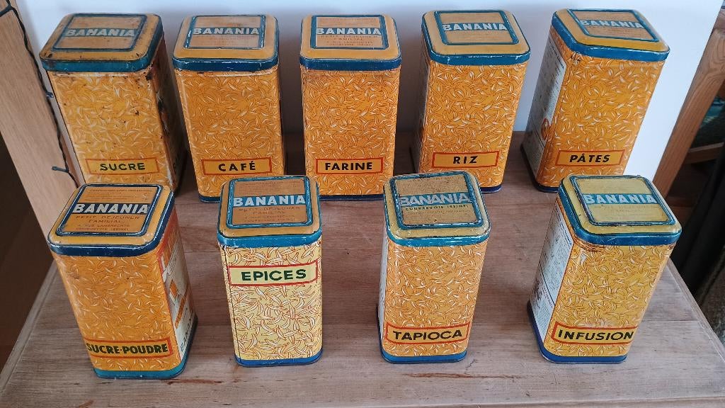 BANANIA, collection de boites en métal de 1950, Collections, Boîte en métal, Enlèvement