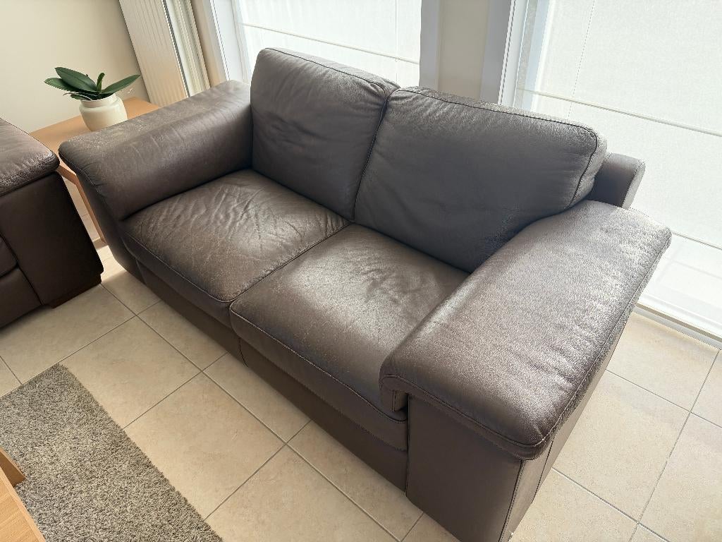 Lederen salon Natuzzi 3-zit / 2-zit / poef, Huis en Inrichting, Ophalen, Gebruikt, Driepersoons, 75 tot 100 cm