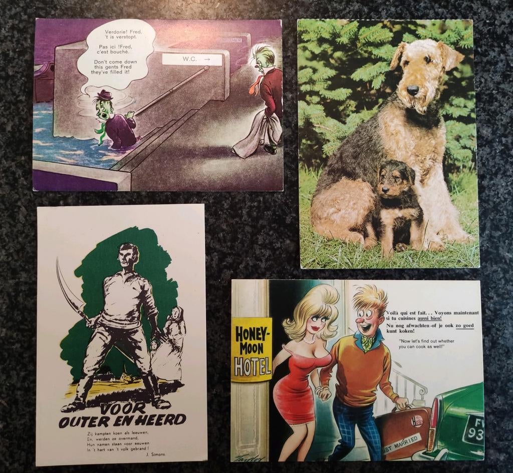 TE KOOP OF TE RUIL : 4 oude postkaarten, Verzamelen, Postkaarten | Themakaarten, Ophalen of Verzenden