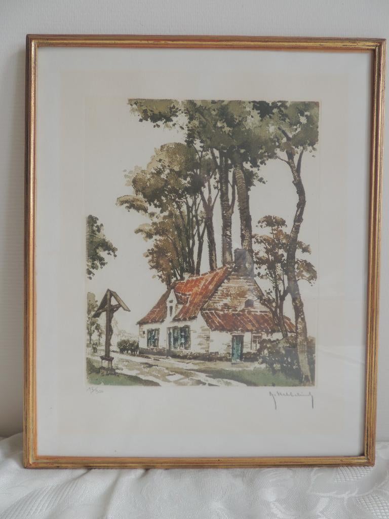 Ets, Antiek en Kunst, Ingelijst, Ophalen of Verzenden, Landschap, 1950 - 1999