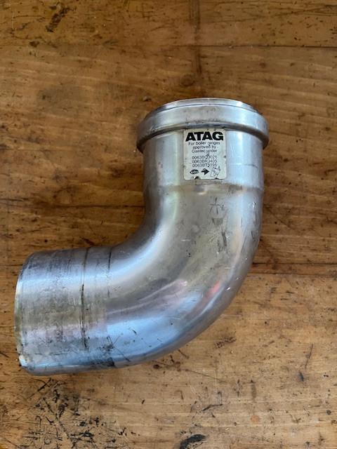 ATAG rookgasafvoer bocht 90 RVS, Doe-het-zelf en Bouw, Inox, Bochten, Gebruikt, Ophalen of Verzenden