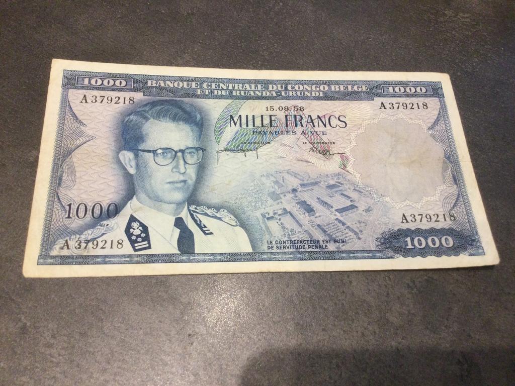 Belgisch Congo 1000 Frank 15/08/58, Ophalen of Verzenden