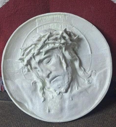 Wandbord medaillon Jezus Christus in gips, Ophalen