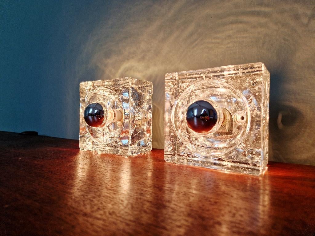 Paar wandlampen met ijsblokjes, bubbelglas, 1970, Antiek en Kunst, Ophalen of Verzenden
