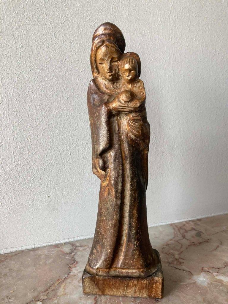 Beeldje Maria met Kind in hout gesneden (22 cm), Enlèvement ou Envoi, Utilisé, Image, Christianisme | Catholique