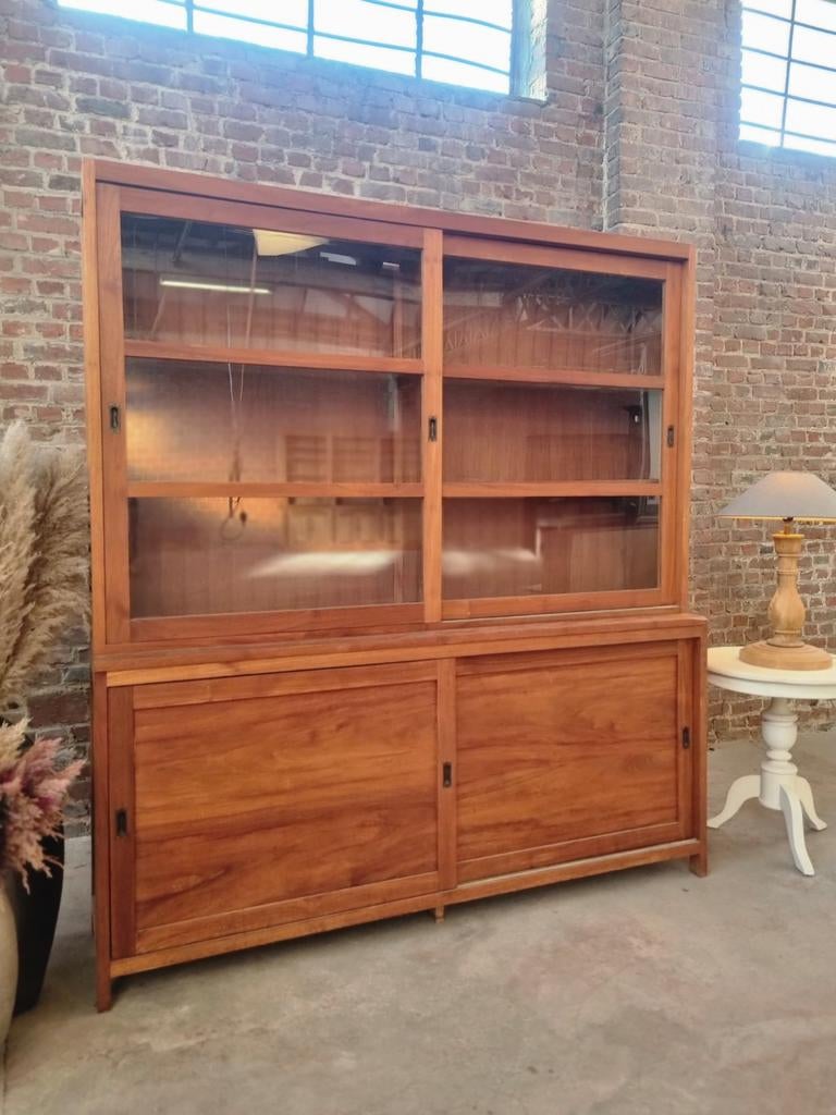 Teak vitrinekast/buffetkast  art:85/26.1, Ophalen, Met deur(en), Teak, 200 cm of meer