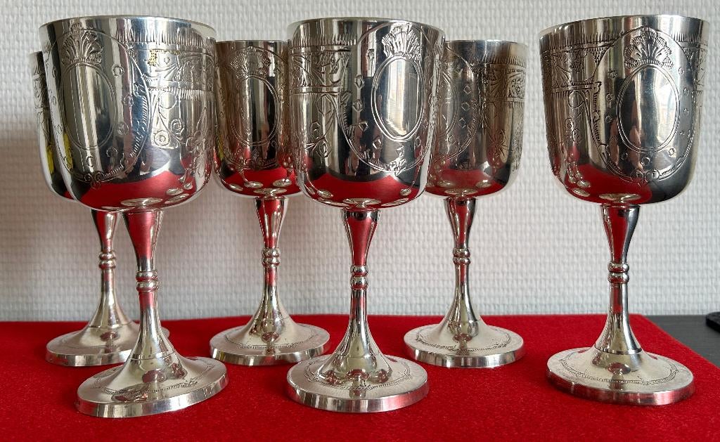 6 Coupes à Vin en Argent Plaqué avec Poinçon, Enlèvement ou Envoi, Argent