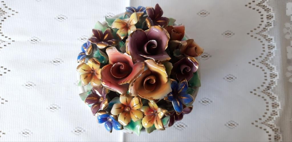 Pot italien en céramique fait main, motif floral., Antiquités & Art, Enlèvement