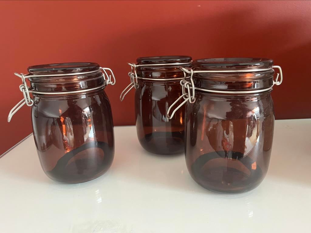 Set van 3 voorraadpotten - Roodbruin, Ophalen, Nieuw