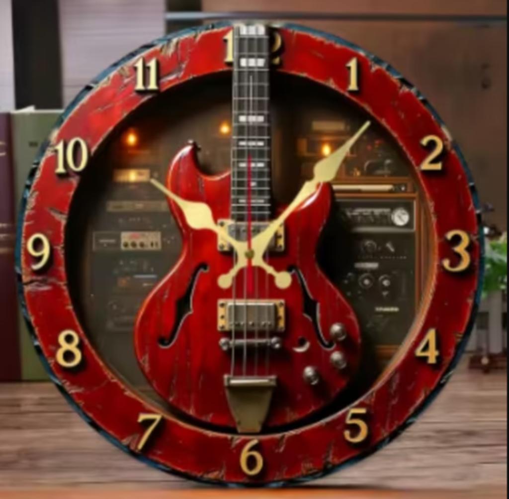 Horloge murale ronde en bois pour guitare électrique, Enlèvement ou Envoi, Neuf, Horloge murale