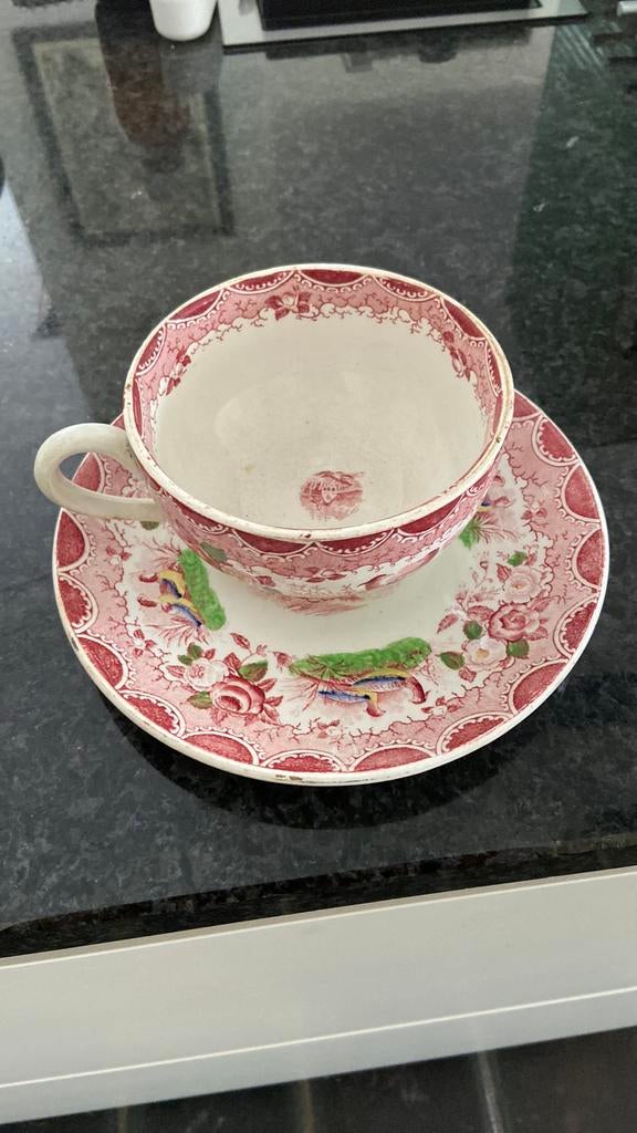 Deux tasses avec assiette Sarreguemines 19eme .