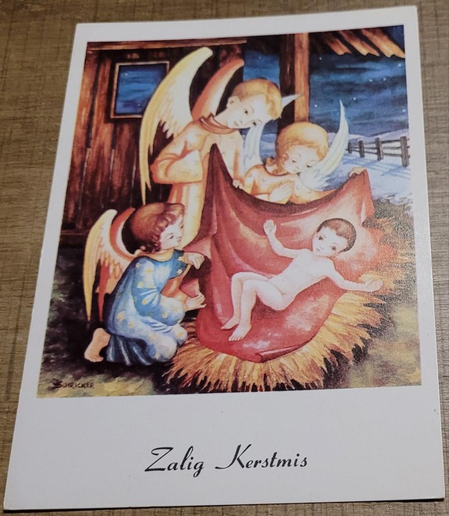 Kerstkaart: Engelen bij de Kribbe, Ophalen of Verzenden, Ongelopen, Kinderen