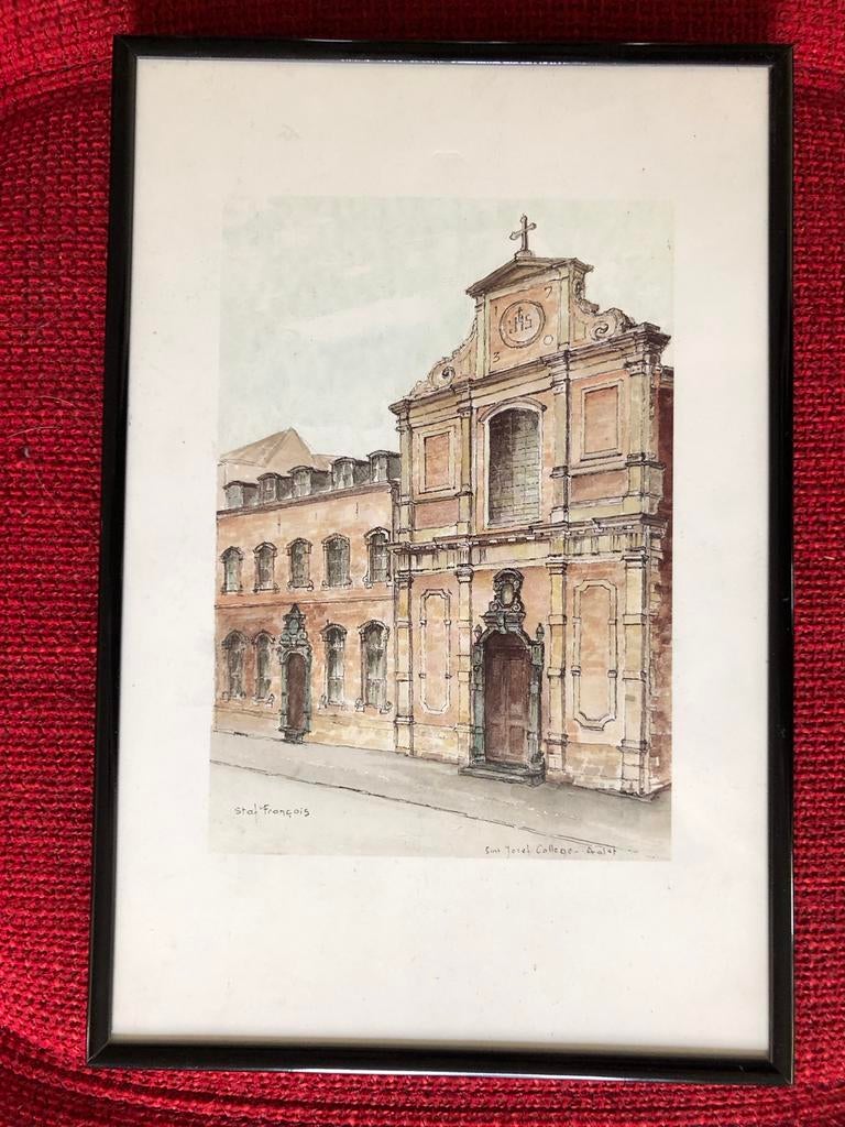 Kader kunst Aquarel Aalst Sint Jozef College Staf François, Ophalen of Verzenden