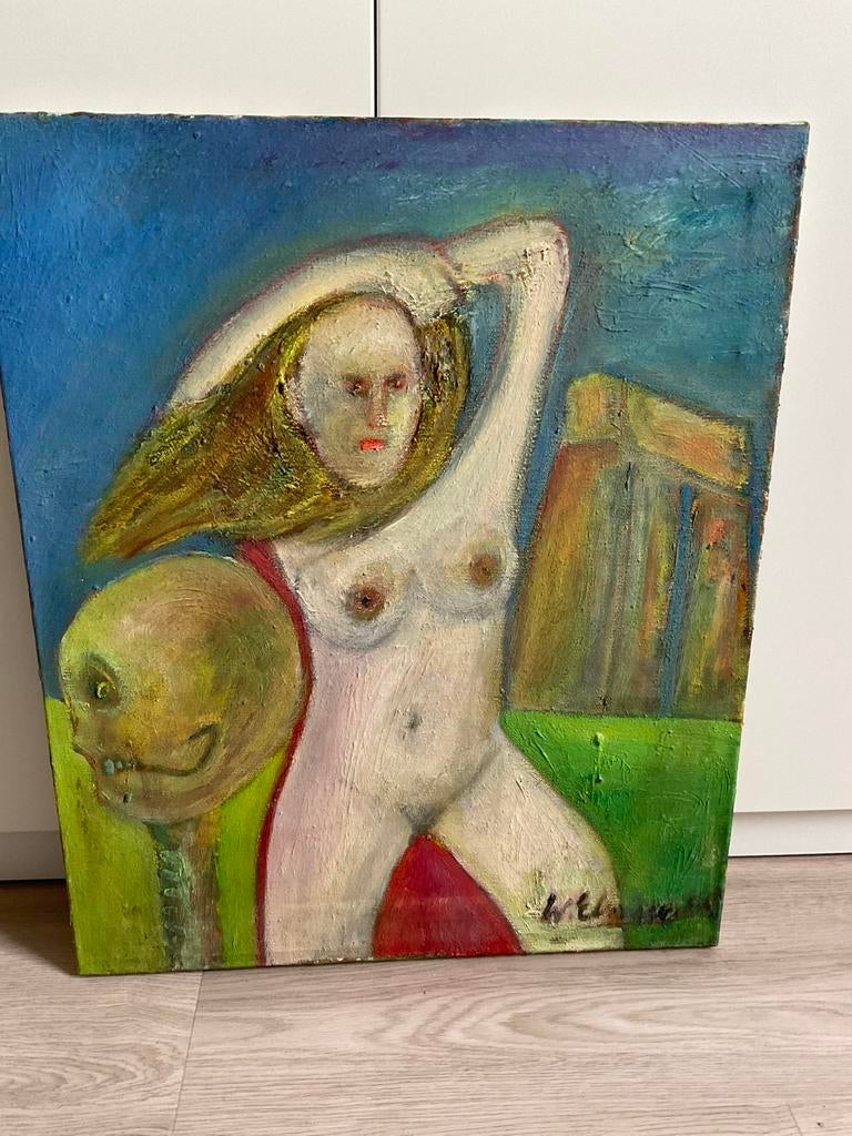 Schilderij met naakte dame, abstract, Ophalen of Verzenden