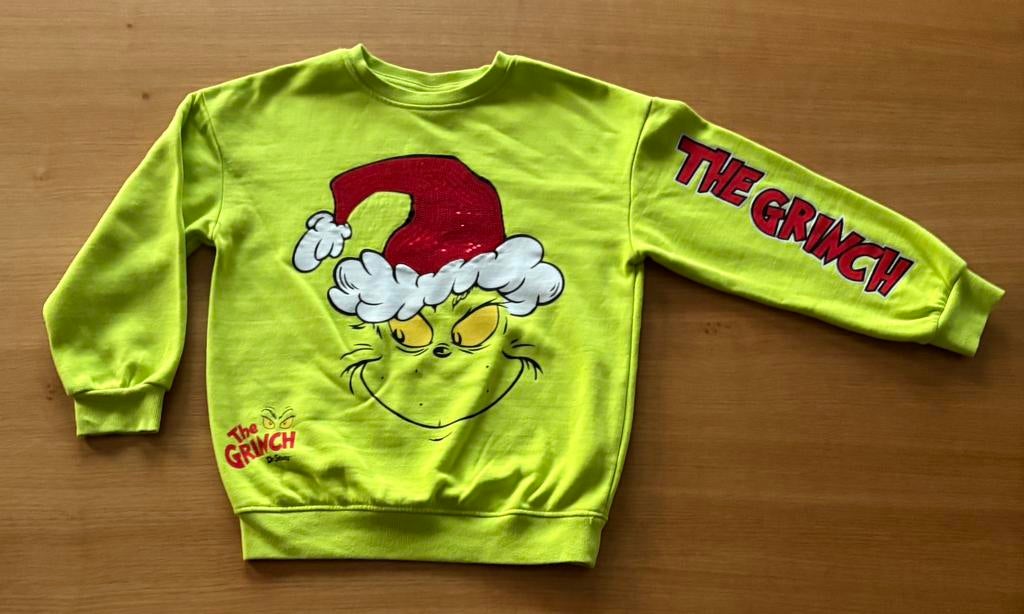 Sweat de Noël vert pomme Grinch - 10 ans - 8€, Enlèvement ou Envoi, Comme neuf, Garçon ou Fille, Pull ou Veste