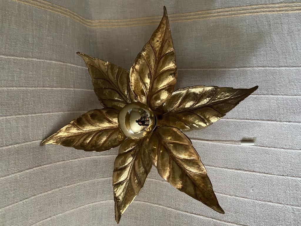 2 Design  bloemlampen  bladeren in Messing met gouden lamp, Ophalen, Zo goed als nieuw, Metaal