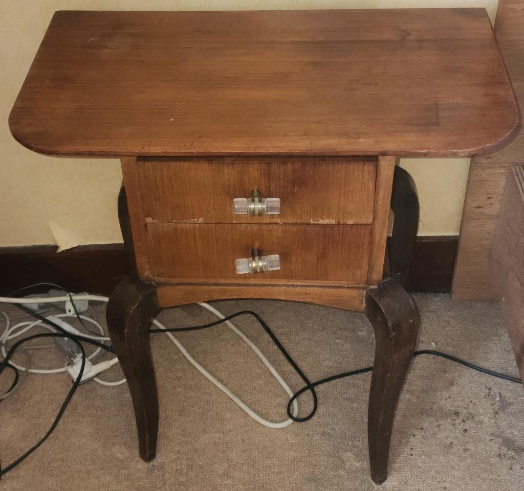 table de chevet vintage 2 tiroirs, Enlèvement, Verre