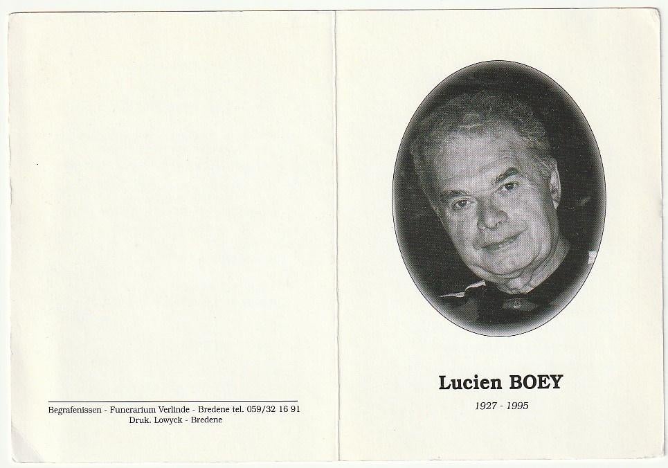 L. BOEY Bredene Oostende 1995 Politieagent Hoofdbrigadier, Verzamelen, Bidprentjes en Rouwkaarten, Verzenden, Bidprentje