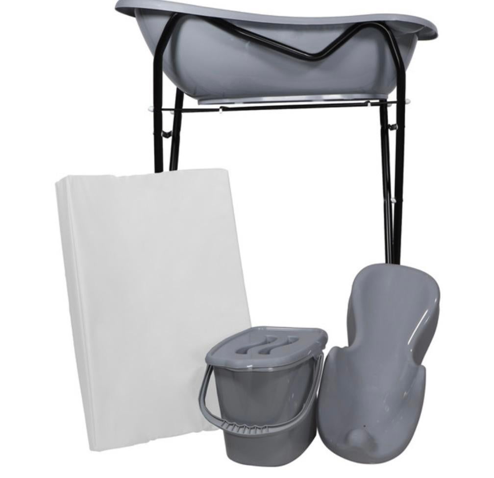 MamaLoes baby badset met badstandaard – grijs – complete set, Kinderen en Baby's, Ophalen, Zo goed als nieuw, Luieremmer, Standaard