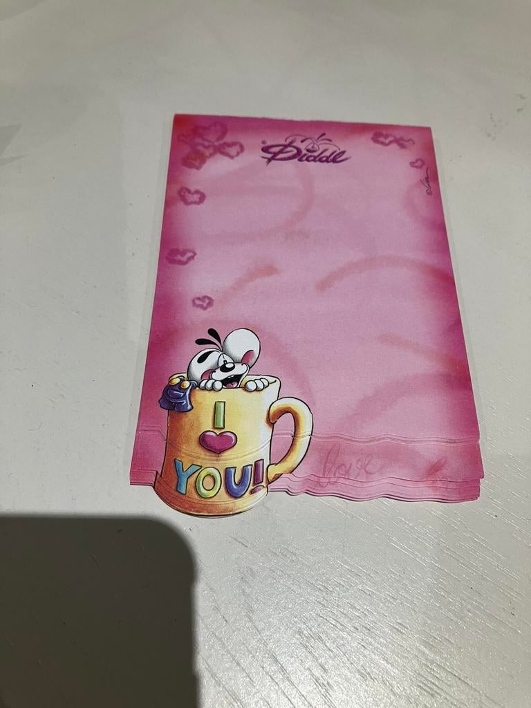 38 blaadjes van relief bloc note diddl in mok i love you, Ophalen of Verzenden, Diddl