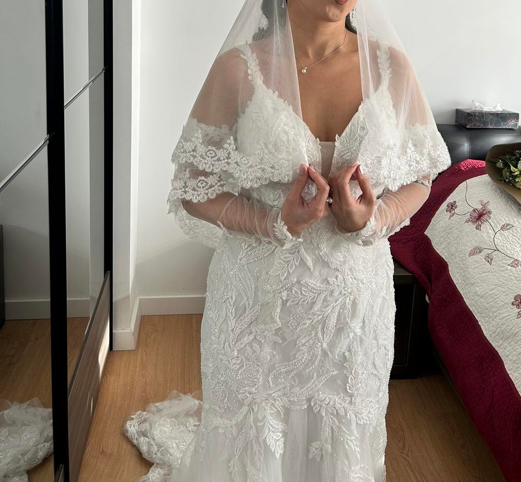 Robe de mariée blanche, Enlèvement ou Envoi, Porté, Blanc, Robe de mariée