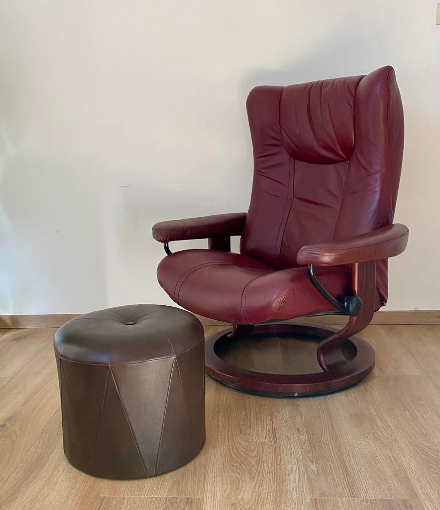 Mooie Vintage Stressless Relaxfauteuil evt met poef, Huis en Inrichting, Ophalen of Verzenden, Leer