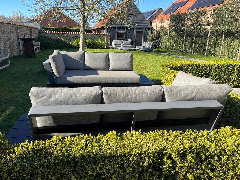 Moderne alumium tuinset zwart/grijs, Tuin en Terras, Tuinsets en Loungesets, Gebruikt, Tuinset, Aluminium, 6 zitplaatsen, Bank