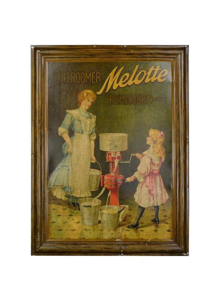 Groot Antiek Reclamebord Mélotte (1900 - 1920), Ophalen of Verzenden, Gebruikt, Reclamebord