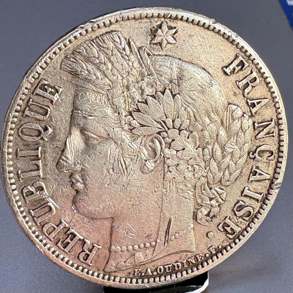 Zilveren 5 Frank 1870 "Ceres" – Muntplaats Parijs (A), Ophalen of Verzenden, Frankrijk, Losse munt, Zilver