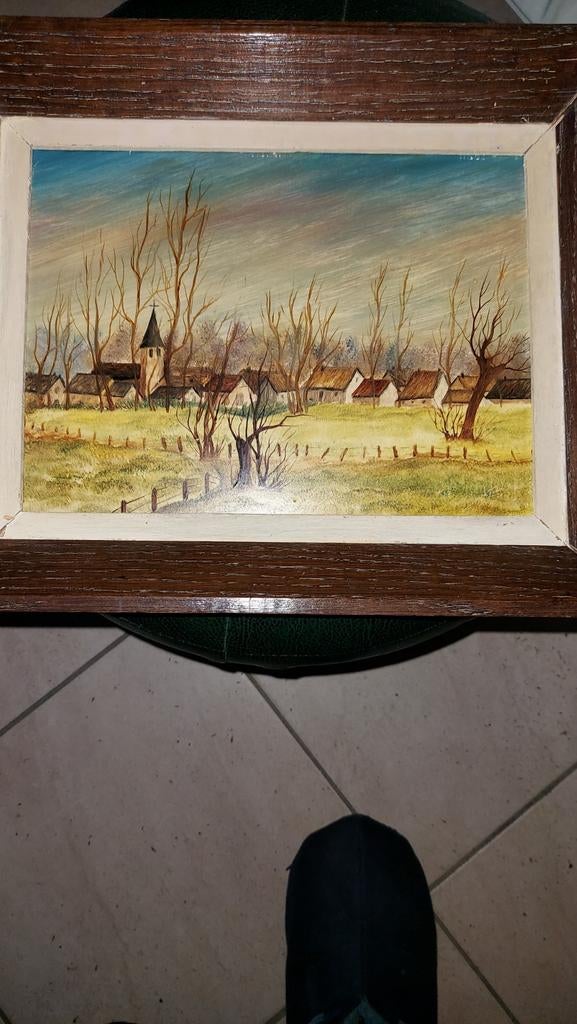 Village de peinture en Auvergne 31x25cm., Enlèvement