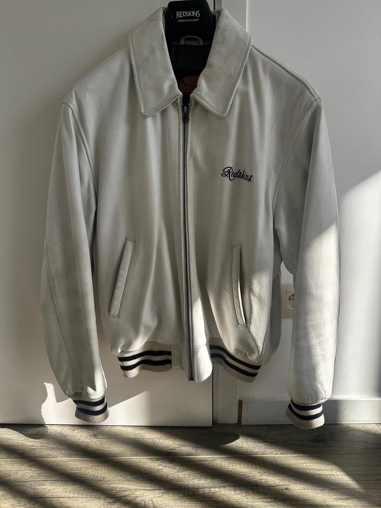Veste de baseball vintage US 90's en cuir Redskins Garment, Enlèvement, Comme neuf, Taille 48/50 (M), Blanc