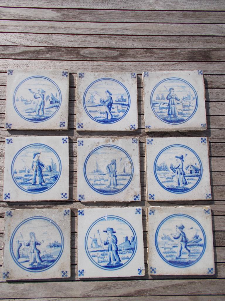 Landschapstegels met herders en herderinnen, Delfts blauw, Ophalen of Verzenden