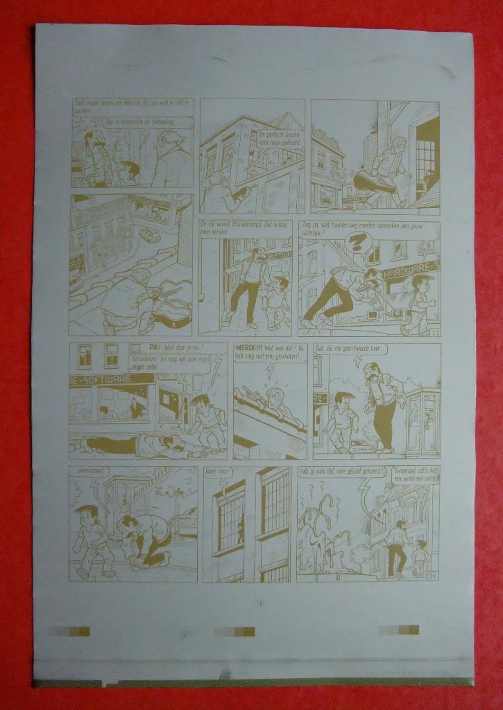 Kiekeboe / De Kiekeboes: originele drukplaat - nr 100, pg 14, Ophalen of Verzenden, Merho