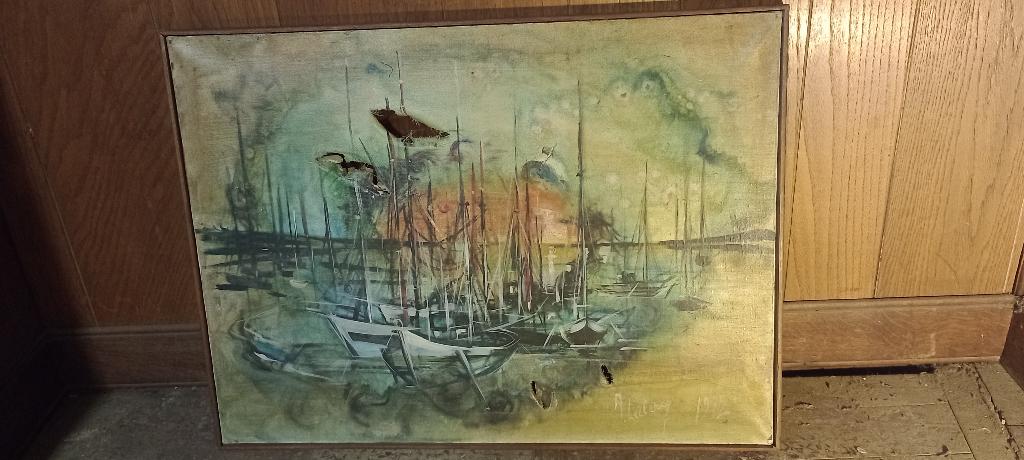 Peinture toile,à restaurer,signée A.Leclercq 1972,74x55,n286, Antiquités & Art, Art | Peinture | Classique, Enlèvement