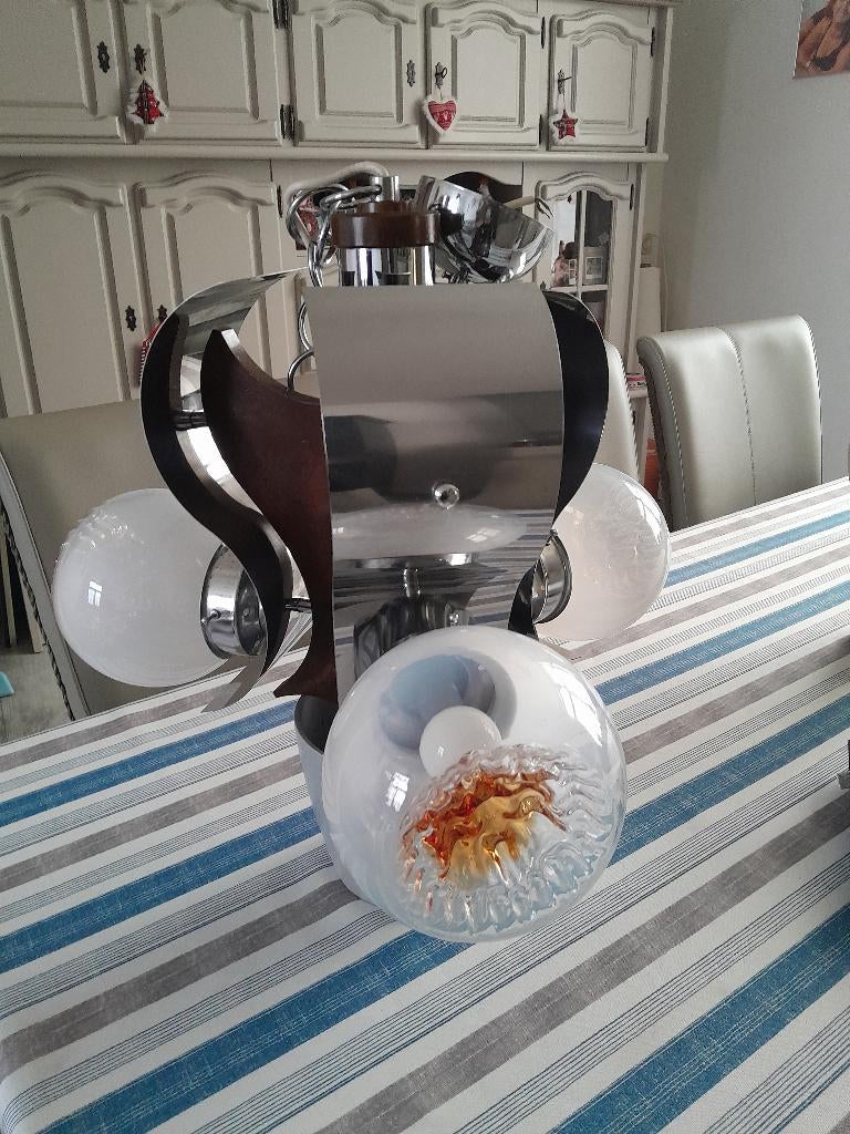 Vintage Lustre Mazzega 3 globes Murano V Année 70' TBE, Enlèvement, Comme neuf, Bois, Vintage
