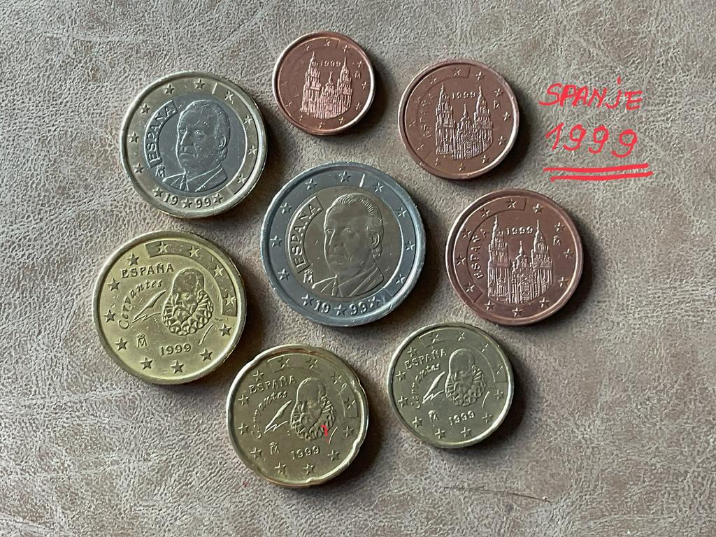 PIÈCES EN EURO ESPAGNE 1999 de 1 ct à 2€ en bon état, Enlèvement ou Envoi, Espagne