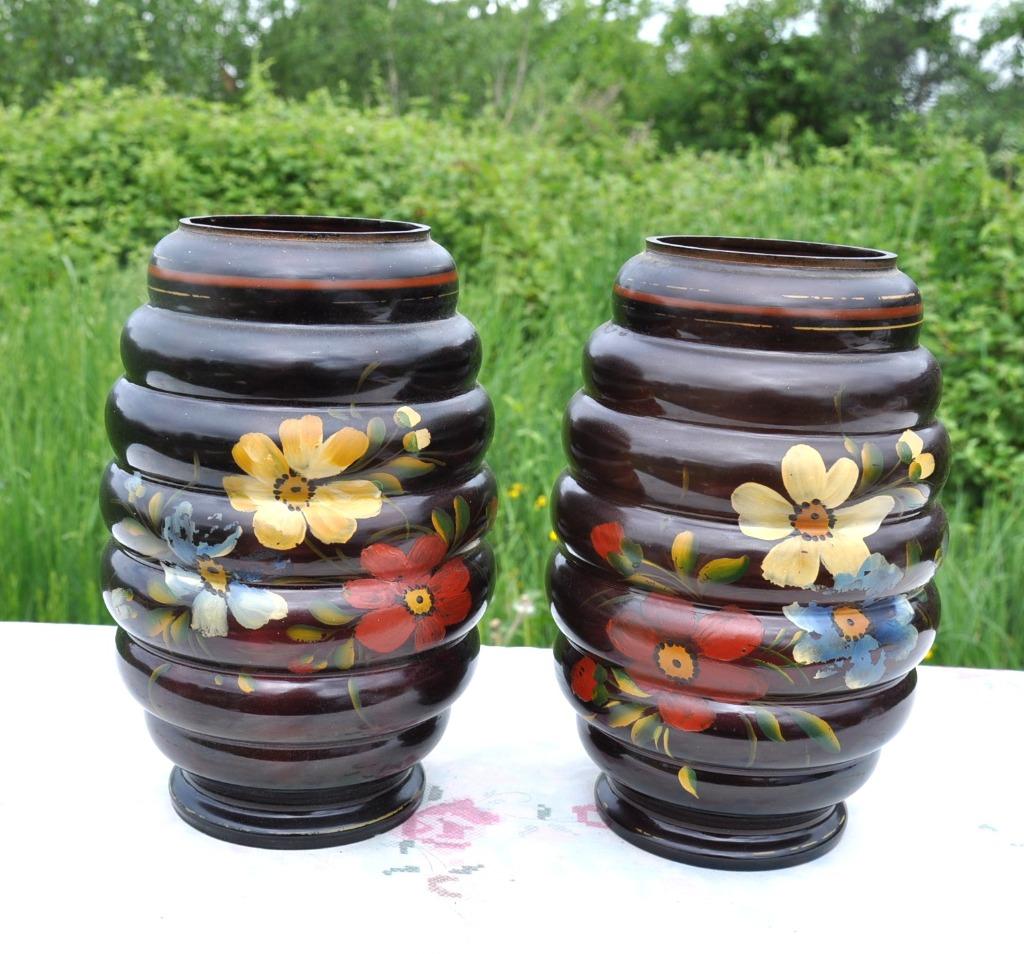 D paire de vases en verre peint main havré /boom, Antiquités & Art, Antiquités | Vases, Enlèvement ou Envoi