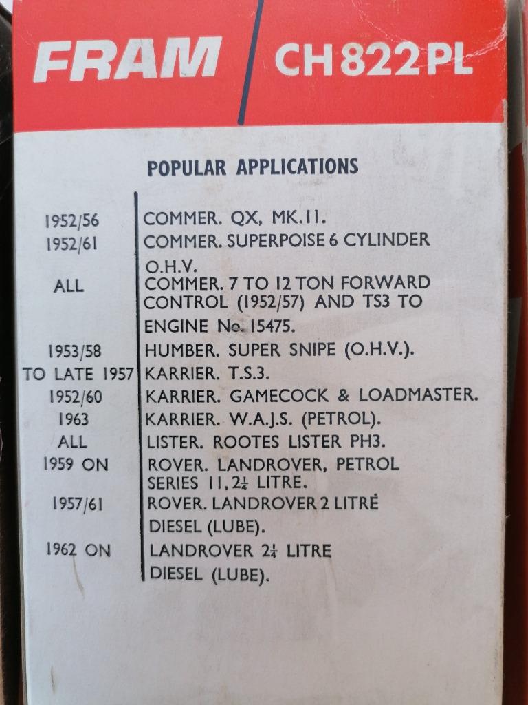 Commer Humber Karrier Lister Rover Landrover oliefilters, Verzenden, Nieuw, Land Rover