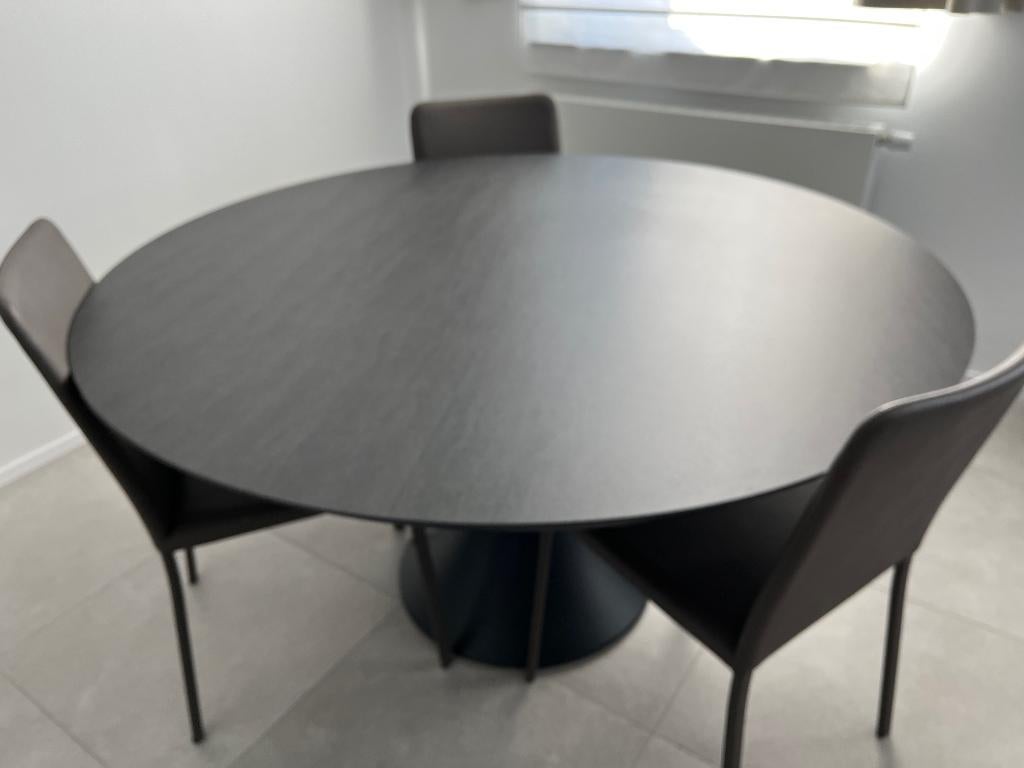 Table jardin ronde (alu noir/céramique) D. 148 x Haut. 75 cm, Tuin en Terras, Tuintafels, Ophalen, Nieuw, Rond, Aluminium