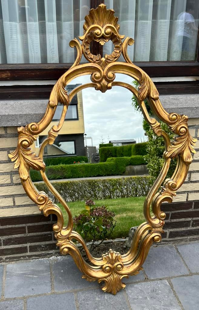 Antieke barok spiegel met bladgoud, Ophalen, Overige vormen, 50 tot 100 cm, 100 tot 150 cm