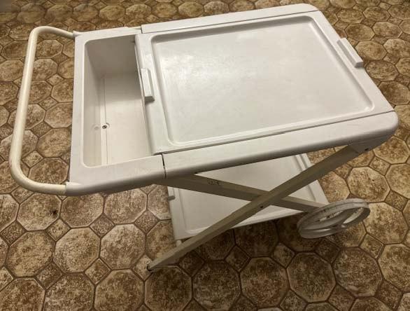 Wit dienstwagentje voor tuin: terras of keuken – metaal+PVC, Antiek en Kunst, Curiosa en Brocante, Ophalen of Verzenden