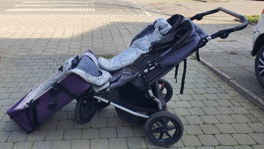 Mountain Buggy dubbele kinderwagen + reiswieg – goede staat, Kinderen en Baby's, Ophalen, Gebruikt, Overige merken, Verstelbare rugleuning