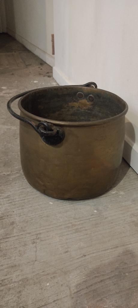 Chaudron ancien en laiton martelé - 37cm - État authentique, Enlèvement ou Envoi