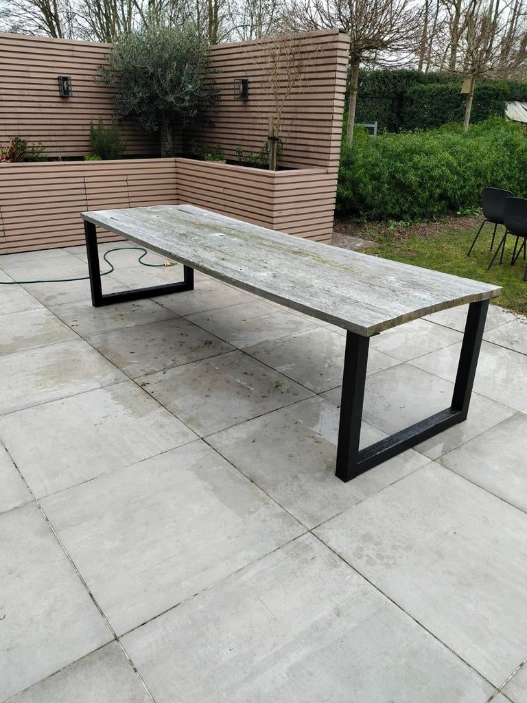 Ruwe grote eiken boomstamtafel, Tuin en Terras, Ophalen