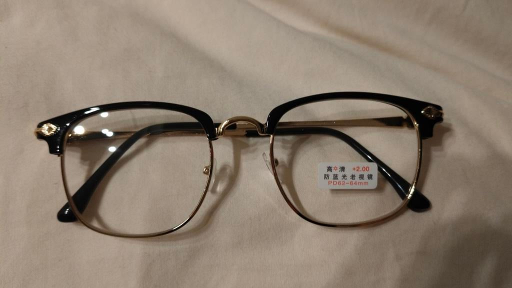 Bril op sterkte +2.00 goud zwart, Ophalen, Nieuw, Zwart, Bril