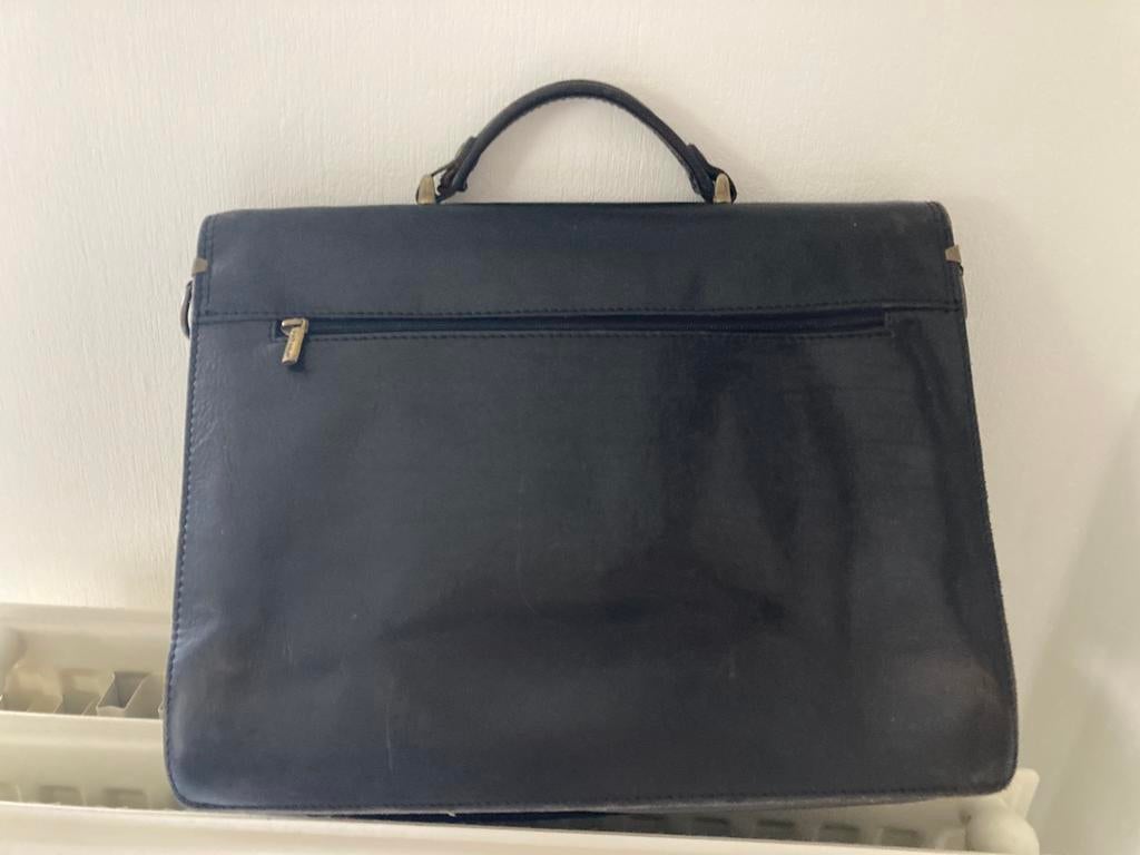 Leren boekentas, Handtassen en Accessoires, Tassen | Schooltassen, Ophalen, Gebruikt, Zwart, Aktetas of Boekentas